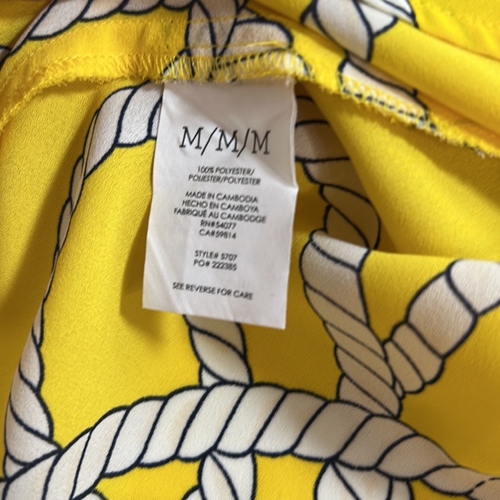 Women’s Cabi drop waist pendulum blouse bright yellow nautical print SZ M - Picture 11 of 12